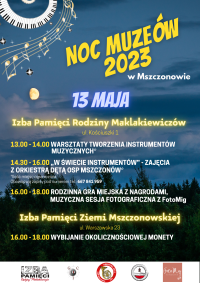 Plakat z informacją o Nocy Muzeów 2023 w Mszczonowie